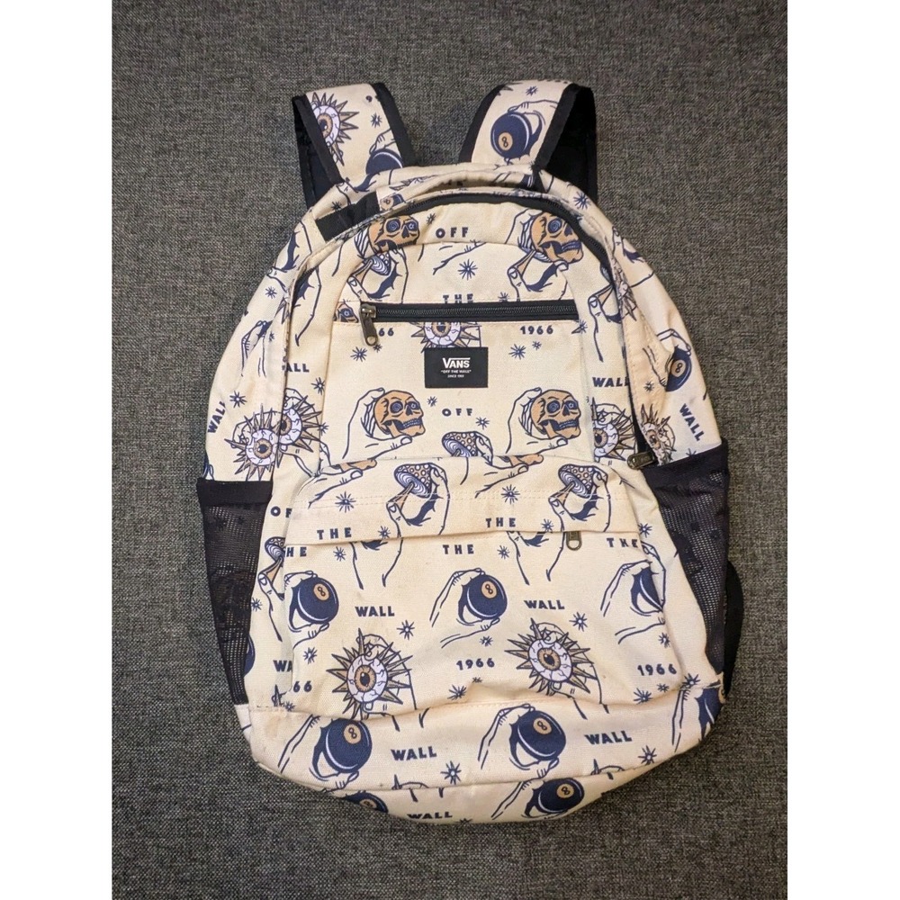 VANS Off the Wall Trippy Skull Print Backpack All Over Graphic School Book Bag